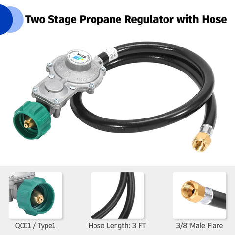 GGC two-stage propane regulator with 5 ft hose and QCC1/Type1 connector for grills