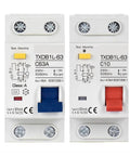 RCD Type A RCBO Residual Current Circuit Breaker 230V AC, dual protection units, TXDB1L-63 model, C63A and C10.