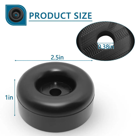 Beefy Heavy Duty Rubber Anti Vibration Foot 1 X 2 Point 5 Inch Shock Pad shown with dimensions for air compressors, pressure washers, generators, pumps, with screw kit.