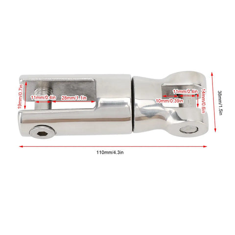 316 Stainless Steel Boat Anchor Swivel Connector showing dimensions and details for 3/8 to 1/2 inch chain, heavy duty design.