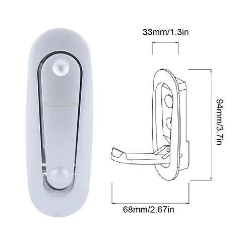 Dimensions and design of Rock Solid Heavy Duty Folding Coat Hooks Black Aluminum Wall Hangers for easy storage.