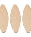 Three wood biscuits from the 100 Pieces Wood Joining Biscuits Set 0, 10, 20 Sizes, Solid Wood Biscuit Docking Tools for Strong, Precise Joints