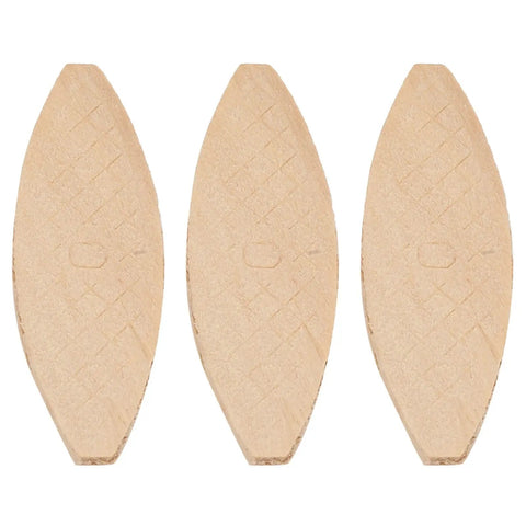 Three wood biscuits from the 100 Pieces Wood Joining Biscuits Set 0, 10, 20 Sizes, Solid Wood Biscuit Docking Tools for Strong, Precise Joints