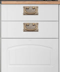 Four Pack Vintage Drawer Pull Handles For Cabinets, Dressers, Wardrobes, And Vanities shown on white kitchen drawer