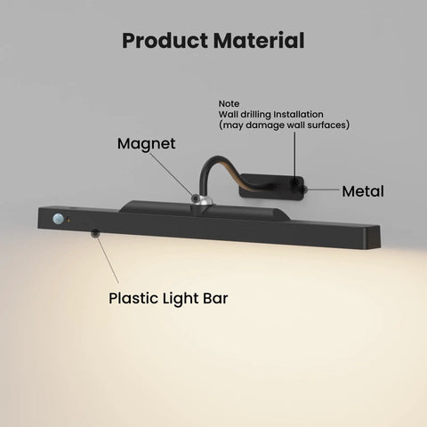 Dope Motion Sensor Picture Light for Wall Art, black plastic light bar with metal and magnet components, 16-inch wireless gallery light