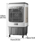 Heavy Duty Portable Swamp Cooler With Three Kickin Speeds And Industrial Evaporative Cooling Tech Powers Any Patio Or Garage standing unit, 150cm tall, on wheels.