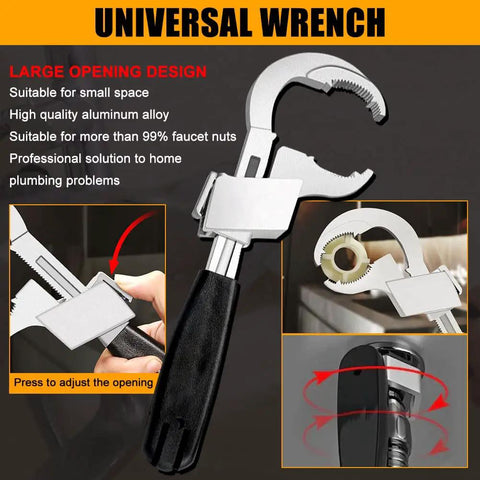 Universal Adjustable Double End Wrench For Quick Home Repairs in aluminum alloy with large opening design and black handle