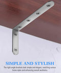 Heavy Duty Stainless Steel L Shaped Shelf Brackets 10 Pack with pre-drilled holes mounted under wood shelf