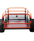 Front view of Heavy Duty 1500 Lb Dump Trailer For ATVs And UTVs With Solid Steel Bed And Removable Side Rails All Terrain Tires