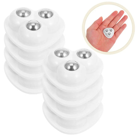 Heavy Duty 8 Piece Adhesive Universal Caster Wheels For Furniture And Bedside Tables Featuring Smooth As Butter Rolling Stainless Steel Swivel Casters in white with ball bearings.