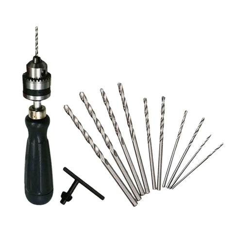 Compact Portable Hand Drill With Keyless Chuck And 10 Drill Bits 0.6-6mm Capacity Aluminum Alloy Body For On-The-Go DIY Projects PCB Wood Plastic Model Making And Home Repair Tool Kit