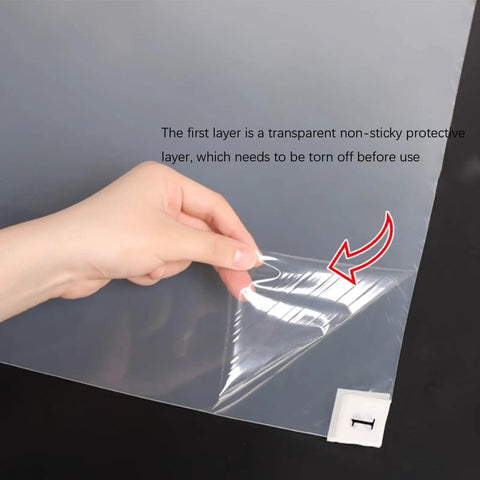 User peeling back non-sticky protective layer from Heavy Duty 300 Sheet Adhesive Tacky Mats For Sweeping Dust Dirt And Grit Off Boots And Equipment Wheels Quick Peel Replacement Layers For Cleanrooms Hospitals Labs Construction Sites And Offices Straight Clean Setup Every Time.