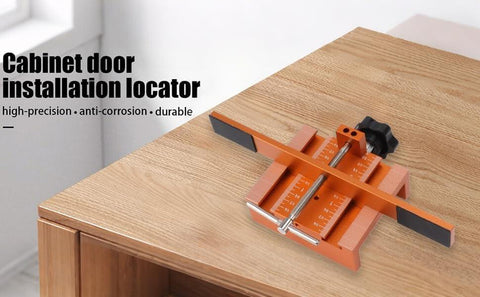 Universal Cabinet Door Mounting Jig For Easy Hinge Alignment And Drilling Template on a wooden table