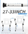 Heavy Duty Shower Chair With Back And Arms, Aluminum Frame, Adjustable Height 27-33 inches, Slip Resistant Leg Caps