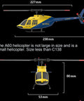 Mini 206 Style RC Helicopter Noob Friendly For Beginners And Adults 4CH Gyro Stabilized Aileronless Heli With Altitude Hold Optical Flow Positioning 2 Batteries Long Flight Time Grey Ready To Fly, showing dimensions