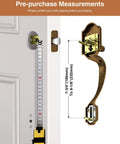 Vintage Brass Front Door Handle No Lock for Exterior Doors, Classic Entry Door Handle Reversible, measurement guide shown