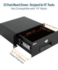 Heavy Gauge 2U Rack Mount Drawer For Server Cabinet With Smooth Locking Slide And Cable Management Cutouts Boasts Knockout Cold Rolled Steel Construction, 7" wide, for 10" racks.