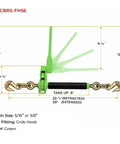 Dimensions of Hi Viz Green Beefy Heavy Duty Folding Handle Ratchet Load Binder With Grab Hook 7100 Lbs WLL For Flatbed Hauling