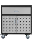 Mobile Garage Storage Cabinet With Wheels Pegboard Drawer And Adjustable Shelf For Tools And Hardware Built In Door Pegboard For Hanging Heavy Duty Easy Roll Metal Tool Cabinet For Workshop Organization, front view