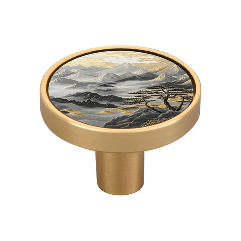 Customizable Black Gold Chinese Landscape Cabinet Knob Set For Kitchen Drawers And Doors 1.26 Inch 32mm Zinc Alloy Hardware