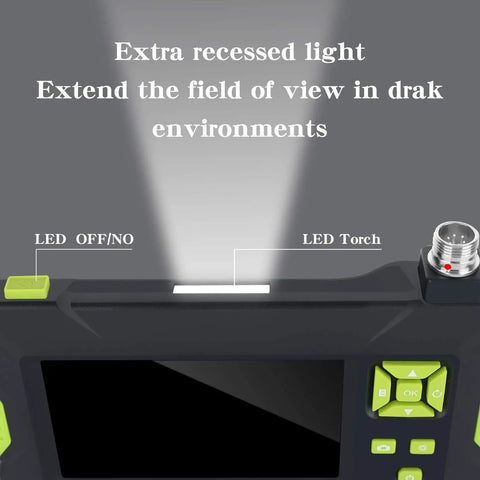 Dope 1080P HD Handheld Borescope With 4.3 Inch LCD Screen showing extra recessed LED light for enhanced visibility.