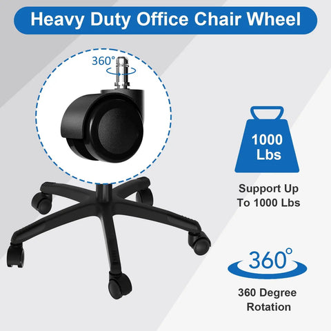 Image of a 5 Pack Beefed Up 2 Inch Office Chair Casters Heavy Duty Wheels For Smooth Silent Rolling On Wood Floors Or Carpet Rotating Rubber Wheels Replacement