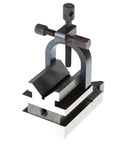 Pro-Grade 3-1/2 X 1-7/8 V Block With Clamp, Hardened Steel Multi-Use Gauge For Drilling, Milling, And Grinding, Machinist Tool Set For Precise Angle, Flat, And Reference Measurements, angled view