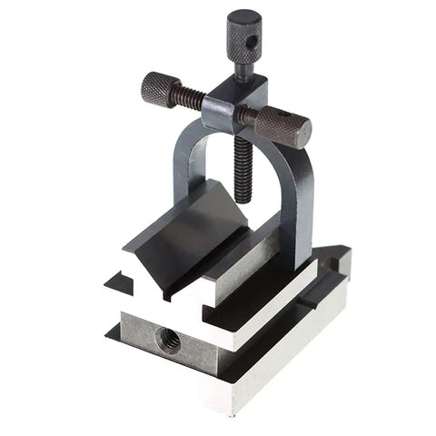 Pro-Grade 3-1/2 X 1-7/8 V Block With Clamp, Hardened Steel Multi-Use Gauge For Drilling, Milling, And Grinding, Machinist Tool Set For Precise Angle, Flat, And Reference Measurements, angled view