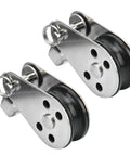 316 Stainless Steel Pulleys 2 Pack with Nylon Wheel and Steel Bearing for small lifting and deck rigging on boats, kayaks, and sailboats.