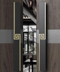 Heavy Duty Aluminum Pull Push Door Handles Two Sided For Front Doors Complete Kit For Double Door Entryways Perfect For Dual Door Setups And Deadbolt Compatibility shown installed on wooden double doors
