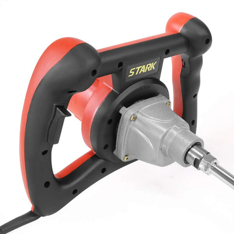 Powerful 1600W Handheld Cement Mixer for Mortars, Concretes, and Grouts with dual-handle design and visible motor housing