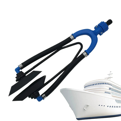 Outboard Engine Flush Kit With Rubber U Bend Muff And Quick Attach Hose Interface For Clean Water Feed beside a boat