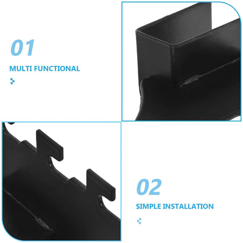 Close-up of Heavy Duty Stainless Steel Shelf Brackets Black Square Tube Supports 2 Pack focusing on multifunctional grooves
