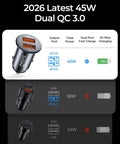 Ultra Compact 45W USB Car Charger Adapter With All Metal Body Cigarette Lighter Fast Charge QC 3.0 comparison chart