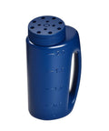 Blue Handheld Seed Shaker And Spreader With 90 Oz Capacity, showcasing three adjustable openings, ergonomic grip handle