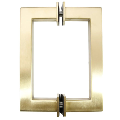 Stainless Steel 304 Grade Tubular Back to Back Shower Door Pull Handle 6 Inch Center to Center Square Satin Brass Finish Pair Pack