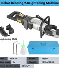 Portable 1200W Electric Hydraulic Rebar Bender For 7/8 Inch #22 Steel Rods 90 Degree Bending Machine With Storage Case low noise, showing rebar bender with accessories.