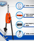One Quarter Inch Medium Duty Tie Down System With Fifteen Foot Rope Weather Resistant 150 Lbs Working Load Jam Cleat