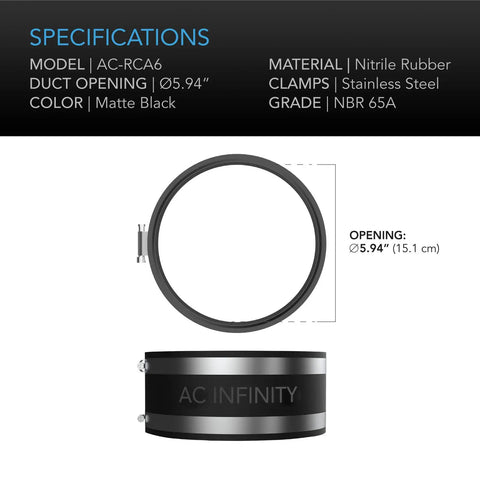Noise Reduction 6 Inch Duct Clamp Coupler With Stainless Steel Clamps Flexible Rubber Coupling top and side view