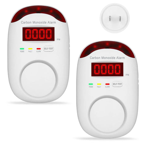 Plug-In Carbon Monoxide Detector With Digital LED Display, Real Time CO Level Monitoring For Home Kitchen Bedroom, 2 Pack