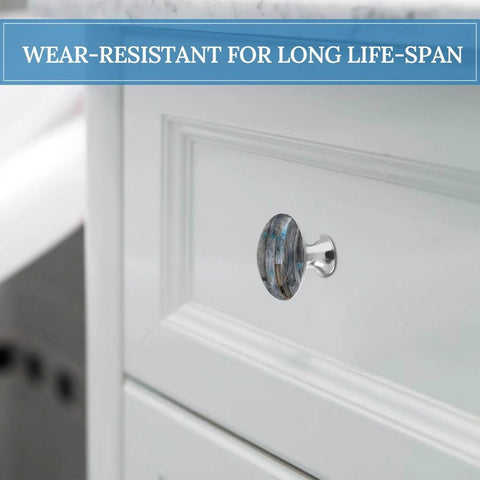 Nautical Wood Plank Cabinet Knobs With Screws Dope Round Crystal Glass Pulls On Stainless Steel Base installed on dresser
