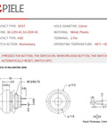 Diagram and specifications of 12mm Waterproof Momentary Push Button Switch 2 Pin SPST NO, for DIY electronics and arcade cabinets.