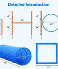 Diagrams of Dog Agility Course Backyard Set For Training And Totally Fun, Easy Setup Obstacle Kit components with measurements