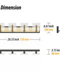 Dimensions of Sleek 28.35-Inch LED Vanity Light In Black And Gold With Clear Bubble Glass Shades 4000K Neutral White Damp Rated Fixture