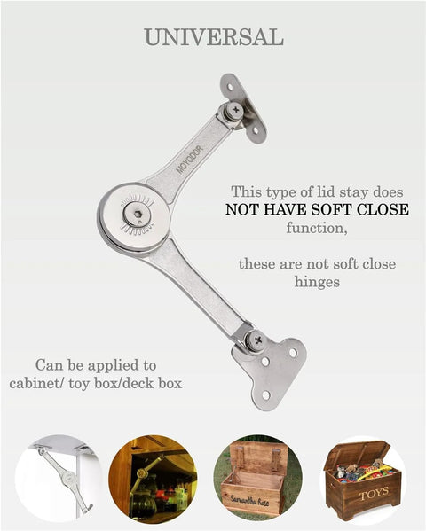 MOYODOR heavy-duty lid stay hinge pair, 110° folding lid support for cabinets and toy boxes