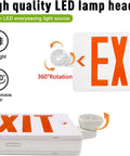 Adjustable LED lamp head on 2 Pack Red LED Exit Signs With Emergency Lights, Battery Backup, 360° rotation feature.