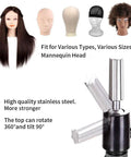 "55 Inch Heavy Duty Wig Head Stand With Pro Grade Adjustable Metal Tripod For Hairdressing Training Rotatable Head Built In Tool Tray Durable Black Wig Stand Tripod Mannequin Head Not Included, featuring various mannequin heads and rotatable top."