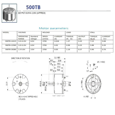 Technical diagram of Two Pack Micro DC Motor 1.5V To 5V 2700RPM Mini Electric Motor 32mm Diameter RF 500TB 18280 for DIY projects