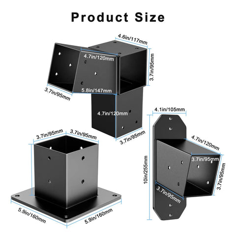 Two Pack Stainless Steel 15 Degree Slanted Roof Pergola Brackets for Wall Mounts 3 Way End Corner Black Outdoor Roof Kit for Pergolas and Firewood Sheds