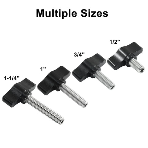 4 Pack Stainless Steel Thumb Screws With Black Aluminum Knobs 1/4-20 x 3/4 Inch Tee Wing Hardware Standard Coarse Thread